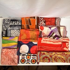 Vintage Scarf Set of 11 Mod Retro Batik Geometric Floral Ombre